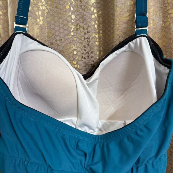 Venus Deep Teal Twist Front Halter Tankini Top Bikini Bottom Set Size 10 - Picture 5 of 8
